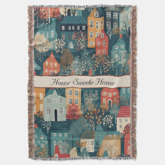 Cosy Hygge Village Nordic Folk Art, custom Throw Blanket