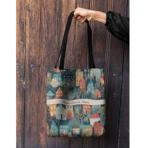 Cosy Hygge Village Nordic Folk Art, custom Tote Bag