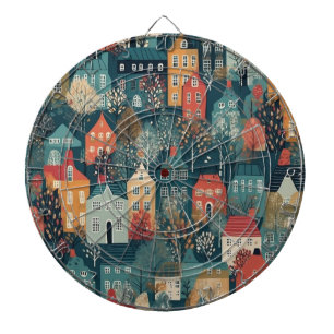 Cosy Hygge Village Nordic Folk Art Dartboard