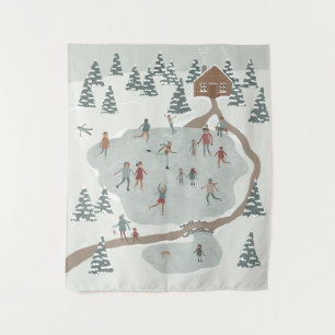 Cosy Ice Skating Rink Winter illustration Tapestry