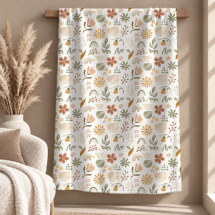 Cosy Ivory Beige Sage Boho Rainbow Throw Blanket