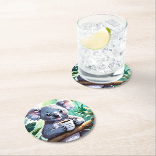 Cosy Jungle Koala Coffee Round Paper Coaster