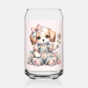 Cosy Kawaii Cottagecore Farmcore Puppy Style Can Glass