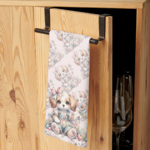 Cosy Kawaii Cottagecore Farmcore Puppy Style Tea Towel