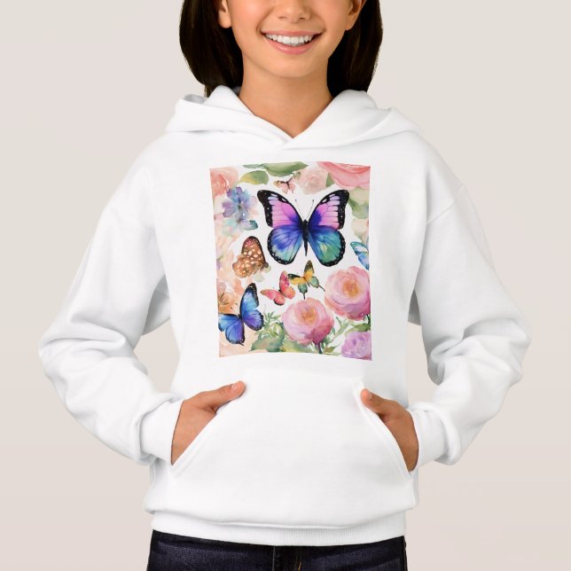 Cosy Kids' Butterfly Print Pullover Hoodie (Front)