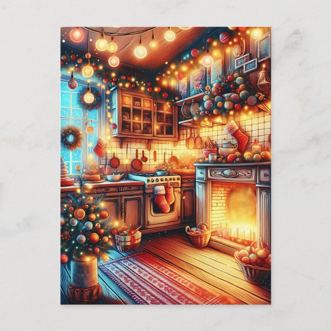 Cosy Kitchen Vintage Christmas  Postcard (Front)