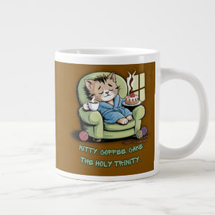 Cosy Kitten with Coffee and Cake – Funny Cat Large Coffee Mug
