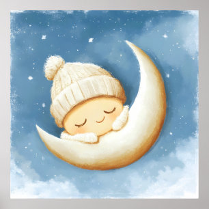 Cosy Knit Nap Cresent Moon Poster