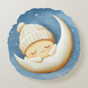 Cosy Knit Nap Cresent Moon Round Cushion
