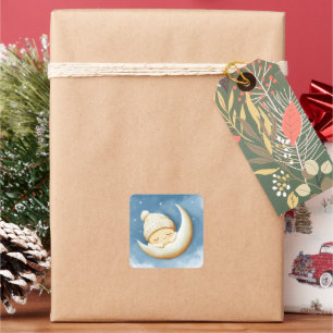 Cosy Knit Nap Cresent Moon Square Sticker