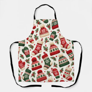 Cosy Knitted Christmas Hats and Stockings Pattern Apron