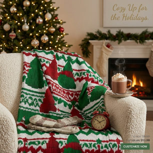 Cosy Knitted Christmas Tree Pattern  Fleece Blanket
