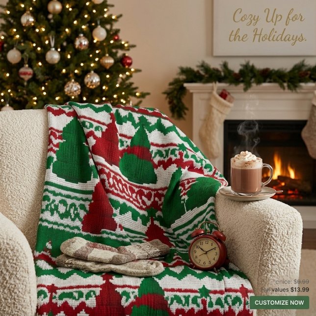 Cosy Knitted Christmas Tree Pattern  Fleece Blanket (Creator Uploaded)