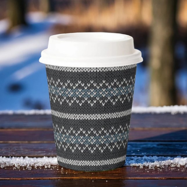 Cosy Knitted Pattern Black and Grey  Paper Cups (Creator Uploaded)