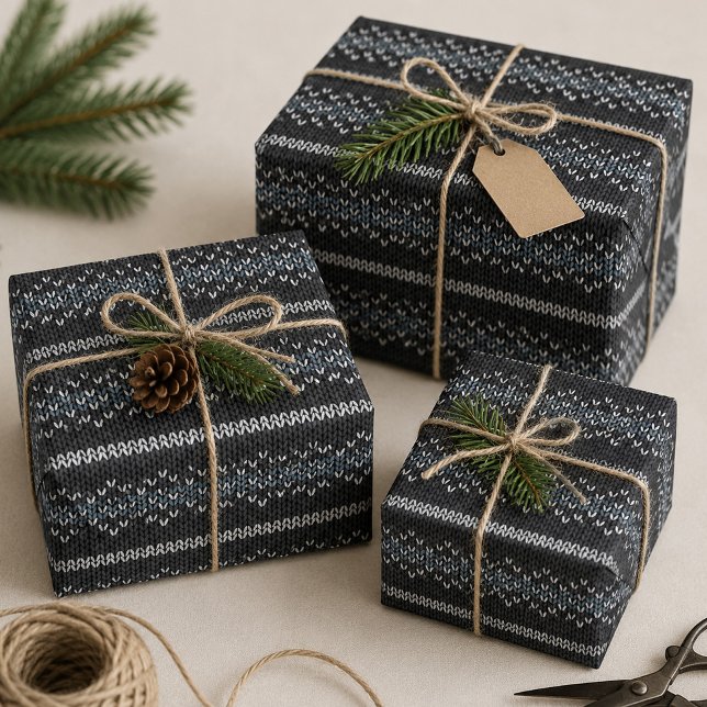 Cosy Knitted Pattern Black and Grey Wrapping Paper (Creator Uploaded)