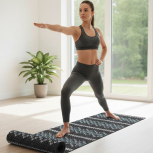 Cosy Knitted Pattern Black and Grey Yoga Mat