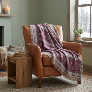 Cosy Knitted Pattern Throw Blanket in Burgundy