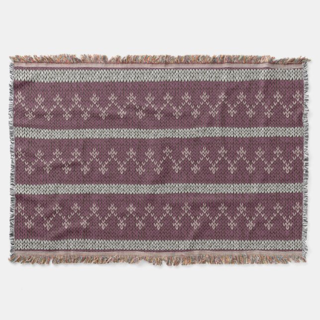 Cosy Knitted Pattern Throw Blanket in Burgundy  (Front)