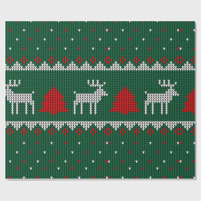 Cosy Knitted Reindeer Christmas Wrapping Paper (Flat)