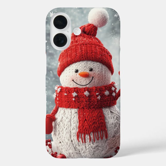 Cosy Knitted Snowman Red Scarf Snowflakes Case-Mate iPhone Case (Back)