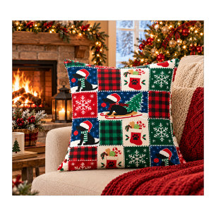  Cosy Labrador Christmas Patchwork Quilt Cushion