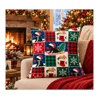  Cosy Labrador Christmas Patchwork Quilt Cushion