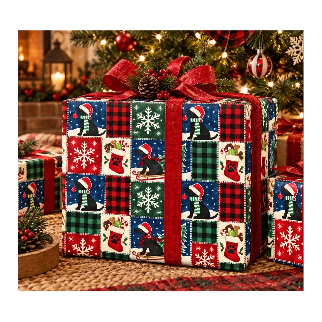 Cosy Labrador Christmas Patchwork Quilt Wrapping Paper (Creator Uploaded)