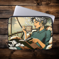 Cosy Lady Reading with Coffee and Cat