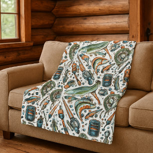 Cosy Lake House Fisherman  Fleece Blanket