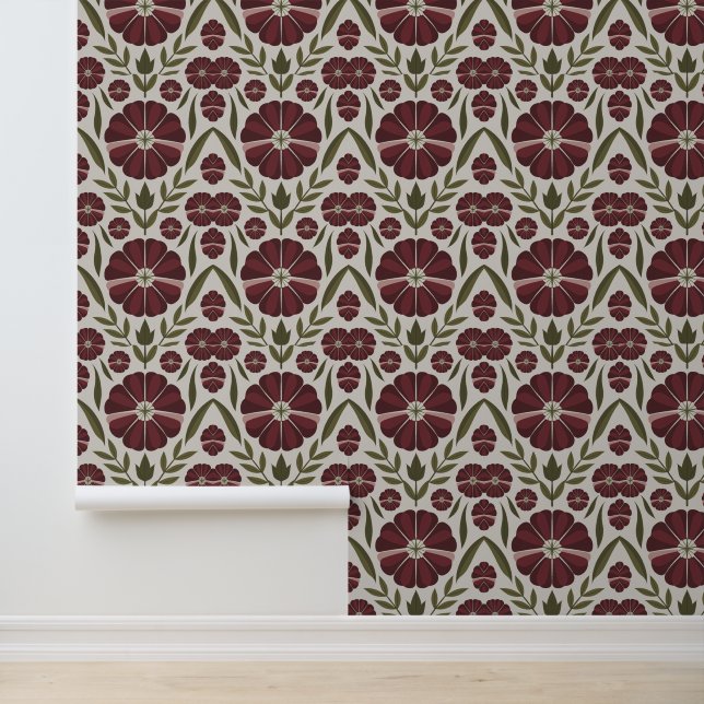 Cosy Large Scale Burgundy Floral Wallpaper (Application)