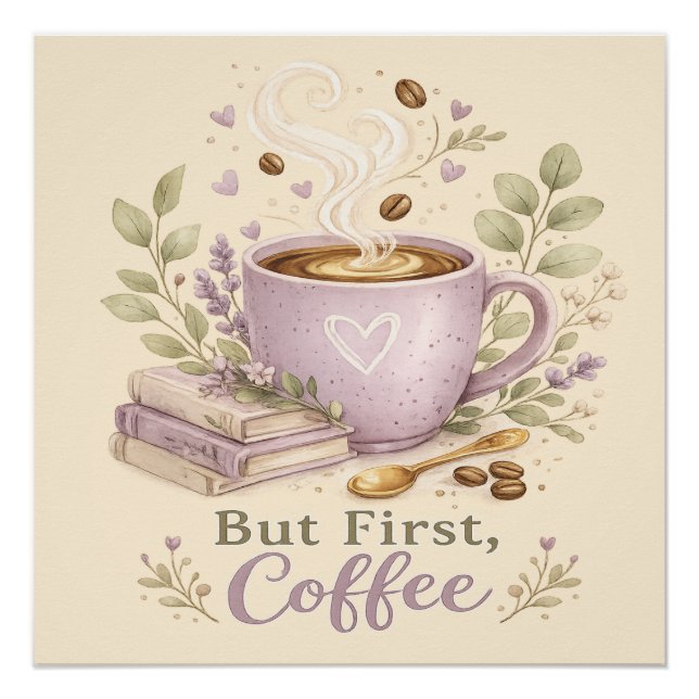 Cosy Lavender Watercolor Coffee Poster (Front)