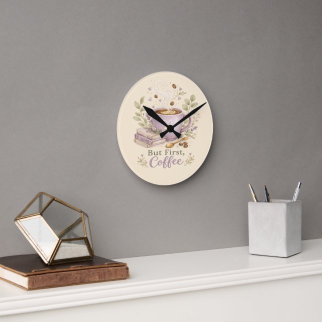Cosy Lavender Watercolor Coffee Round Clock (Office)