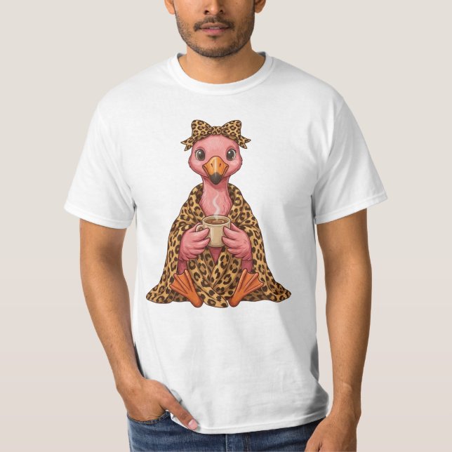 Cosy Leopard Flamingo Autumn Fall Vibe Gift custom T-Shirt (Front)