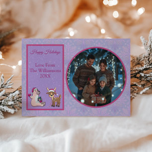 Cosy Lilac Traditional Family Photo Christmas Holiday Card