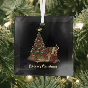 Cosy Literary Christmas Tree of Books Book Lover Glass Tree Decoration