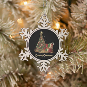 Cosy Literary Christmas Tree of Books Book Lover Snowflake Pewter Christmas Ornament