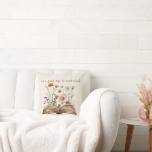 Cosy Literary Garden Throw Pillow for Book Lovers
