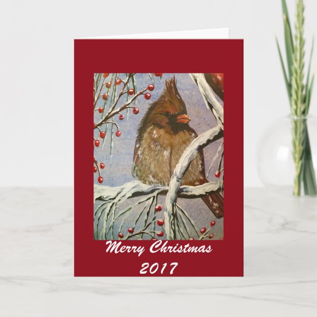 Cosy Little Cardinal Greeting Card (Front)
