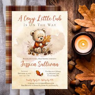 Cosy Little Cub Teddy Bear Watercolor Baby Shower Invitation