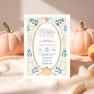 Cosy Little Pumpkin Bow Autumn Floral Baby Shower Invitation