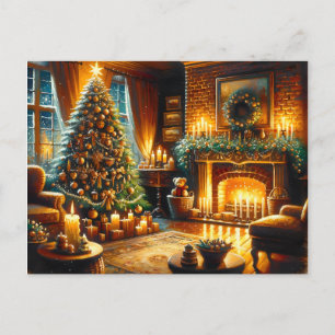 Cosy Living Room Decorated for Christmas Blank Postcard