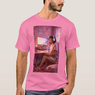 "Cosy Lofi Vibes: Cute Girl in Pastel Haven" T-Shirt