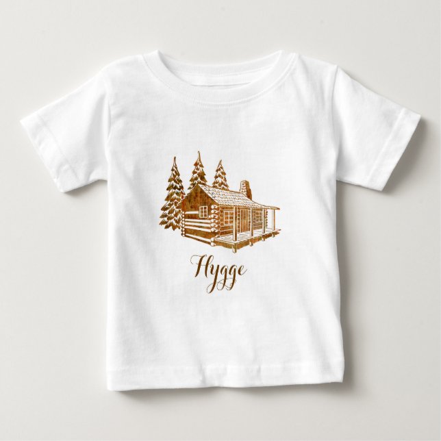 Cosy Log Cabin - Hygge or your own text Baby T-Shirt (Front)