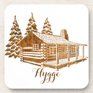 Cosy Log Cabin - Hygge or your own text Coaster