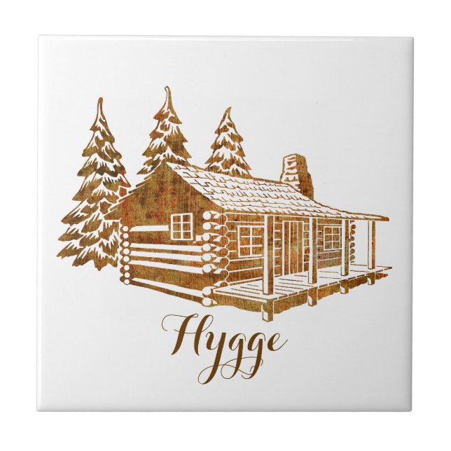 Cosy Log Cabin - Hygge or your own text Tile (Front)