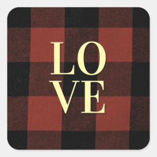 Cosy Love: Red and Black Plaid Flannel Design Square Sticker