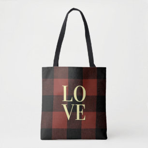 Cosy Love Red and Black Plaid Flannel Design Tote Bag