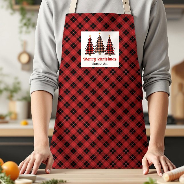 Cosy Lumberjack Buffalo Plaid Tree Personalised   Apron (Cozy Lumberjack Buffalo Plaid Tree Personalized Apron)