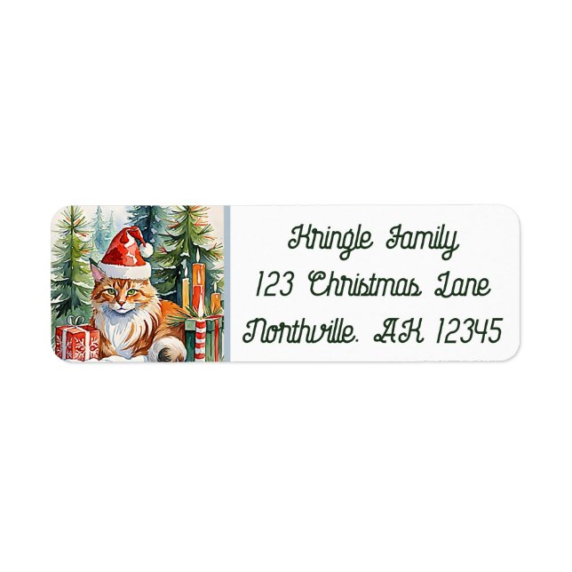 Cosy Maine Coon Cat Christmas Return Address  (Front)