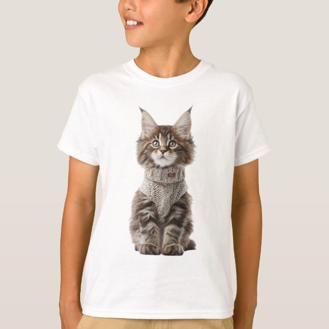 Cosy Maine Coon Kitten Knitwear Kids T-Shirt (Front)